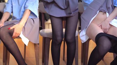 Seated Pantyhose Panties Tease: Slow Reveal Ends with Suspicious Noise Like Someone's Coming In Almost Caught