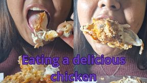 Eating a delicious chicken with my hands