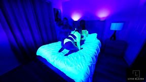 Two hot girls explore glowing dicks at a party