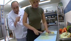 FRENCH MATURE FUCKS IN THE  RESTAURANT KITCHEN