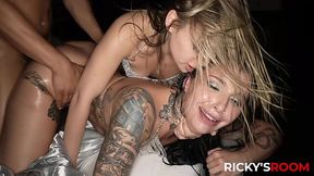 Slim girls Anna and Ivy, shared a BBC between their holes