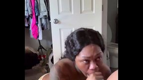 Ebony porn star gives sloppy head and licks his balls