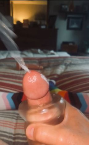Daddy's on cam - needs to cum and using a penis sleeve shoots a big load of sperm