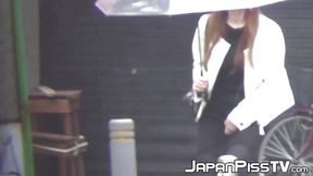 Japanese girls can't hold back from peeing in public restrooms