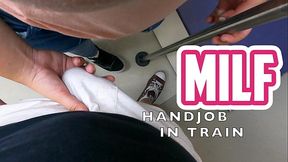 Chubby Horny Milf Jerk off Stranger Inside Pants in Public Train