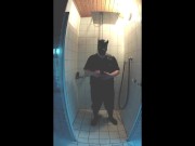 Pup pawing off in the shower