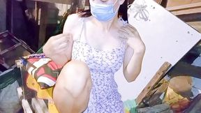 Pinay mestiza beauty squirts while fingering solo on construction site
