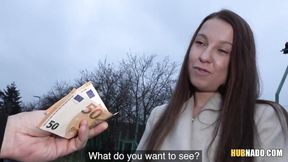 ”Amateur hottie Mishelle Klein fucks a stranger for some cash”