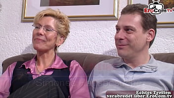 German mature housewife rides and sucks in natural tits threesome