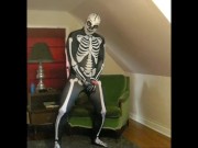 Spandex skeleton with skeleton lucha libre mask edging