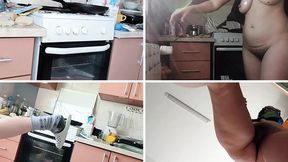 Hot wife in kitchen cooking with seductive allure