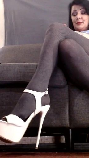 Pantyhose Crossed Legs White Stipper Heels Pumps