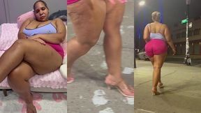 ultimate leg tease - natural big booty and tits - moaning - seductive - high heels - daisy dukes short shorts - walking
