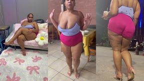 ultimate leg tease - natural big booty and tits - moaning - seductive - high heels - daisy dukes short shorts - walking