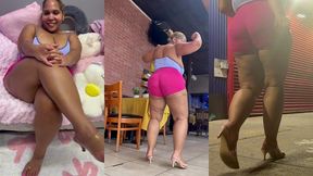 ultimate leg tease - natural big booty and tits - moaning - seductive - high heels - daisy dukes short shorts - walking