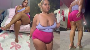 ultimate leg tease - natural big booty and tits - moaning - seductive - high heels - daisy dukes short shorts - walking