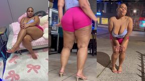 ultimate leg tease - natural big booty and tits - moaning - seductive - high heels - daisy dukes short shorts - walking