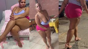 ultimate leg tease - natural big booty and tits - moaning - seductive - high heels - daisy dukes short shorts - walking