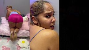 ultimate leg tease - natural big booty and tits - moaning - seductive - high heels - daisy dukes short shorts - walking