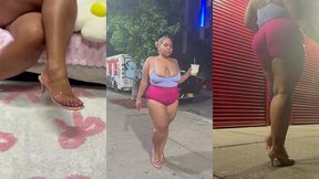 ultimate leg tease - natural big booty and tits - moaning - seductive - high heels - daisy dukes short shorts - walking