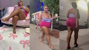 ultimate leg tease - natural big booty and tits - moaning - seductive - high heels - daisy dukes short shorts - walking