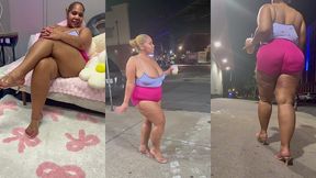 ultimate leg tease - natural big booty and tits - moaning - seductive - high heels - daisy dukes short shorts - walking