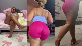 ultimate leg tease - natural big booty and tits - moaning - seductive - high heels - daisy dukes short shorts - walking