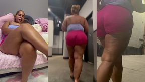 ultimate leg tease - natural big booty and tits - moaning - seductive - high heels - daisy dukes short shorts - walking