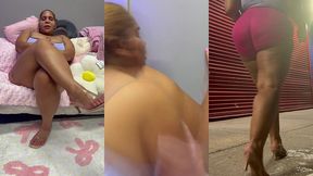 ultimate leg tease - natural big booty and tits - moaning - seductive - high heels - daisy dukes short shorts - walking