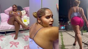 ultimate leg tease - natural big booty and tits - moaning - seductive - high heels - daisy dukes short shorts - walking