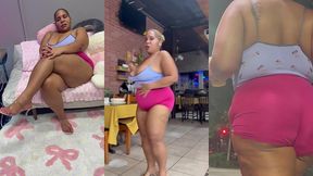 ultimate leg tease - natural big booty and tits - moaning - seductive - high heels - daisy dukes short shorts - walking