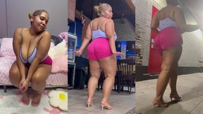 ultimate leg tease - natural big booty and tits - moaning - seductive - high heels - daisy dukes short shorts - walking