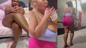 ultimate leg tease - natural big booty and tits - moaning - seductive - high heels - daisy dukes short shorts - walking