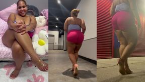 ultimate leg tease - natural big booty and tits - moaning - seductive - high heels - daisy dukes short shorts - walking