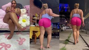 ultimate leg tease - natural big booty and tits - moaning - seductive - high heels - daisy dukes short shorts - walking