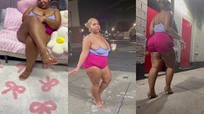 ultimate leg tease - natural big booty and tits - moaning - seductive - high heels - daisy dukes short shorts - walking