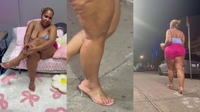 ultimate leg tease - natural big booty and tits - moaning - seductive - high heels - daisy dukes short shorts - walking