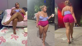 ultimate leg tease - natural big booty and tits - moaning - seductive - high heels - daisy dukes short shorts - walking