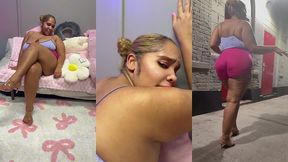 ultimate leg tease - natural big booty and tits - moaning - seductive - high heels - daisy dukes short shorts - walking