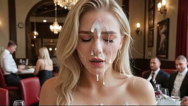Blondy fucked in a restaurant - AI Interactive Video