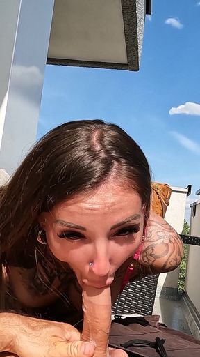 Slut on Balcony Covered in Cum