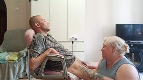 wife watches milf-in-law doing deep blowjob and gulping seed