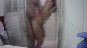 shower scene number 3, taking my husband cock on throat, pussy and ass.