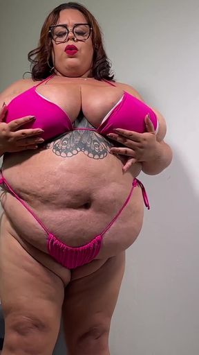 BBW Bikini Babe Angel Fucks Her Own Fat Shaved Pussy and Tight Ass