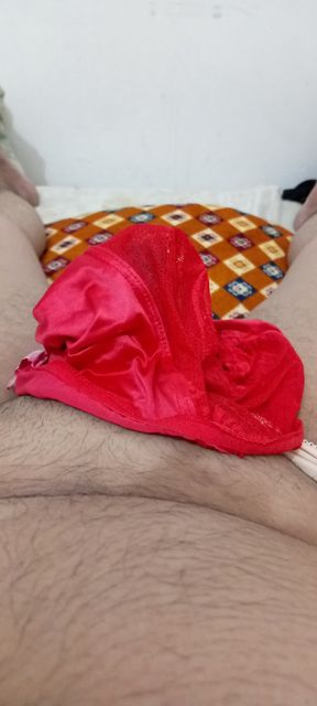 Relax and enjoy the girl&#039;s former employer&#039;s red and silky soft panties