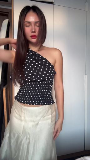 Polka dot top, skirt and heels