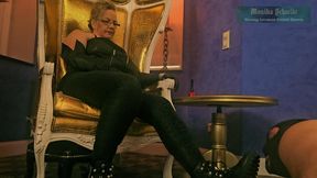 Monika Schmidt Femdom Smoking Human Ashtray Verbal Humiliation Boot Worship