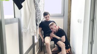 Max_Gen, the hot youngster, gets a big dick and a messy facial on the balcony