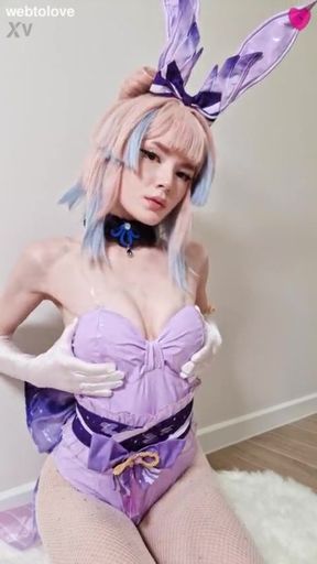 Cute Kokomi shows off her butt in fishnets while wearing a latex bodysuit