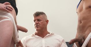 DILF gets ass rammed by two strong blokes with big dicks